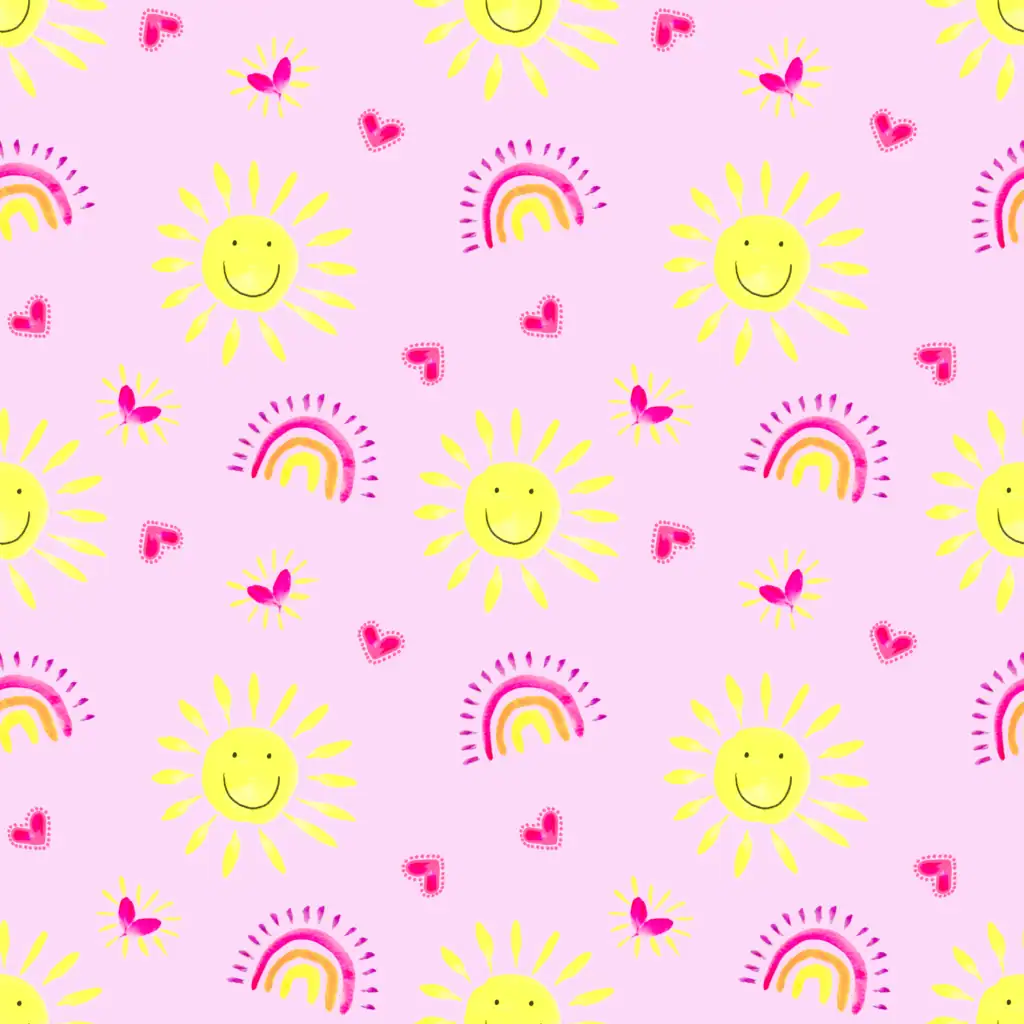pink sunshine and rainbows pattern from original artwork by artist bonnie sorsby