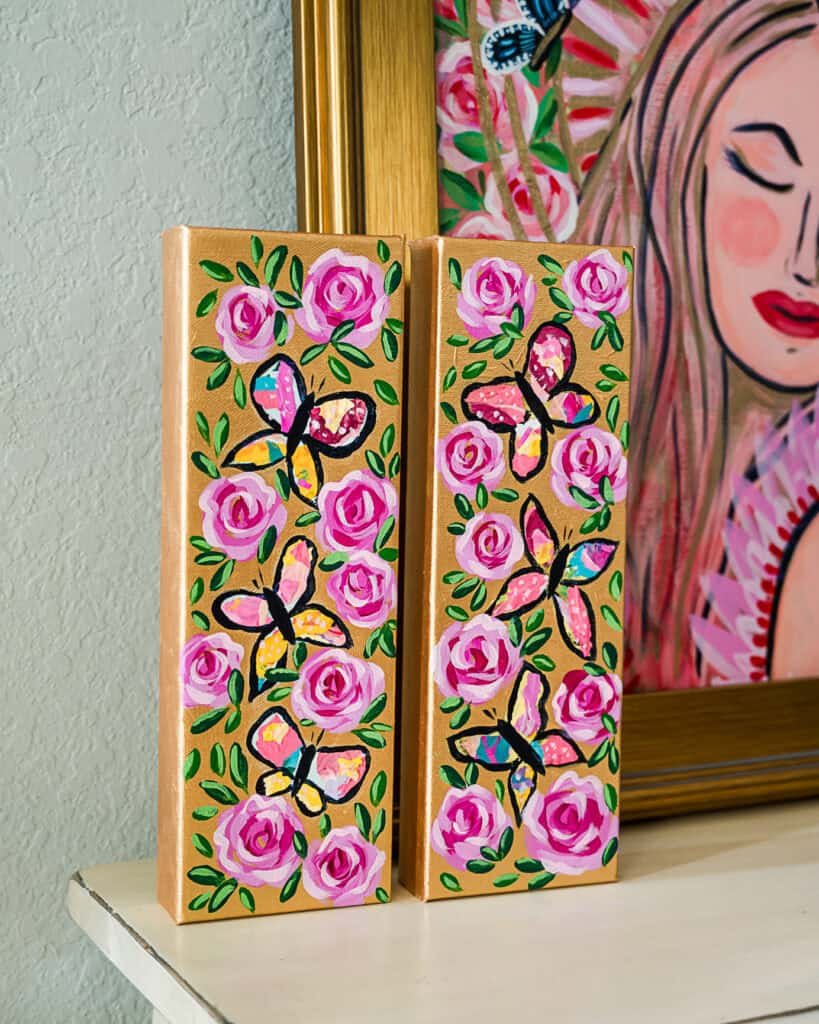 original painting acrylic floral tropical butterflies