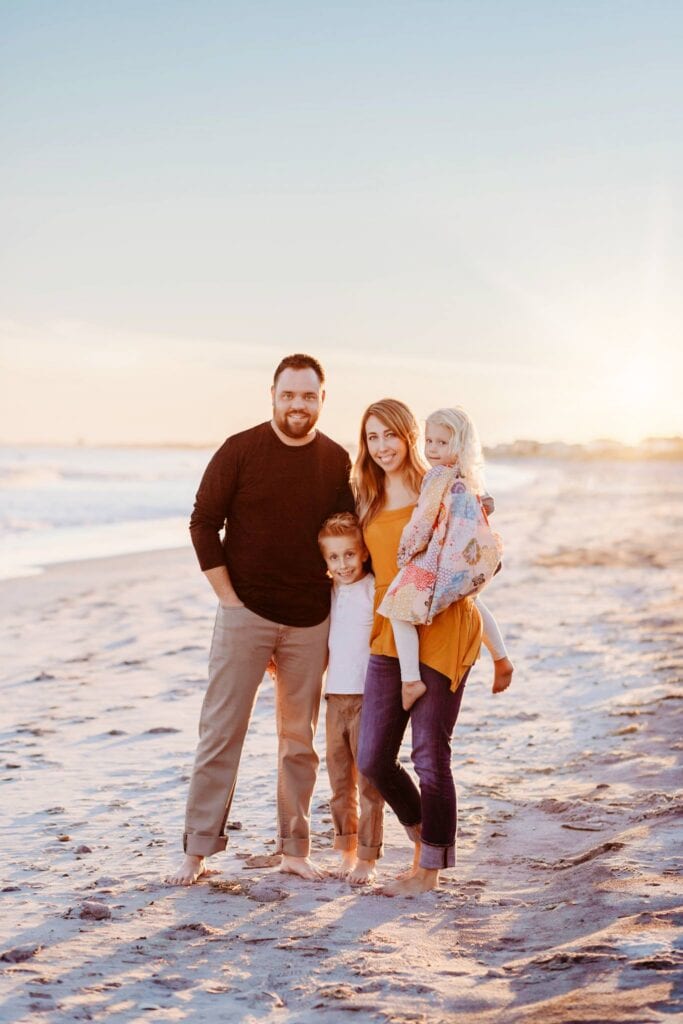 2018 family pic Bonnie Sorsby with her family on a sunny beach — reflecting her energetics-based approach to work, parenting, and aligned living