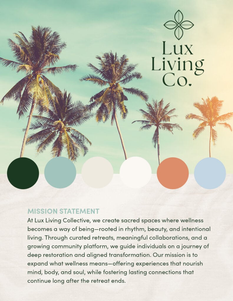 Artboard 1lux living c Boho-inspired brand moodboard for Lux Living Co., featuring earthy colors and natural textures for a wellness retreat visual identity. Branding for creative entrepreneurs.