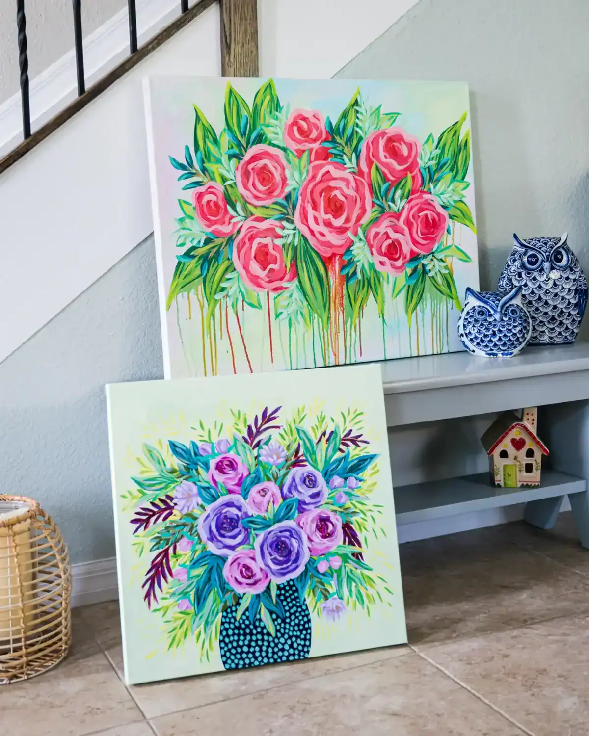 bold abstract floral artwork by palm beach artist