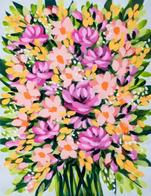 bright pink and orange abstract floral artwork on paper by florida artist