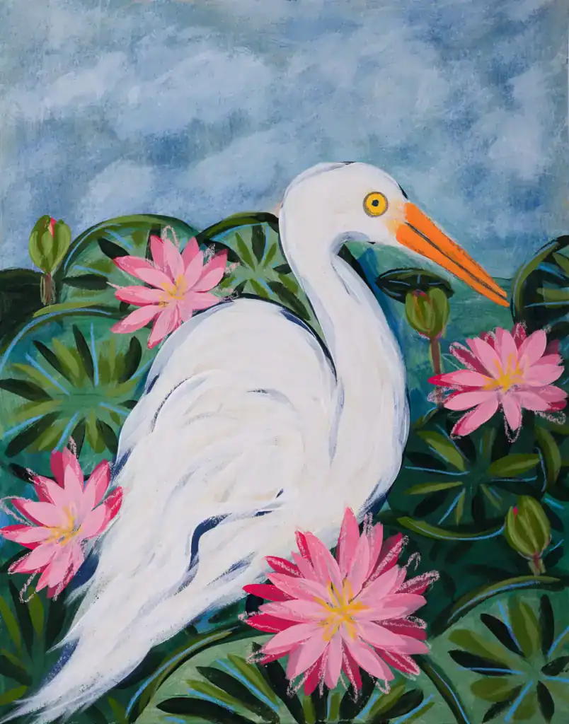 coastal white heron egret painting by florida artist