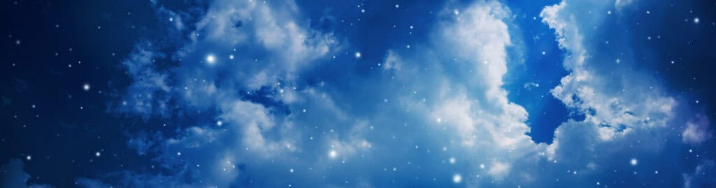 Dark night sky with soft blue clouds and scattered stars, symbolizing cosmic connection and the integration of astrology, Human Design, and the Gene Keys.