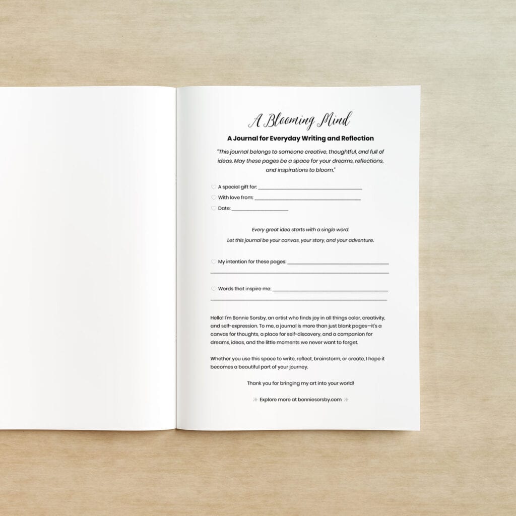 first page intro of blooming mind journal