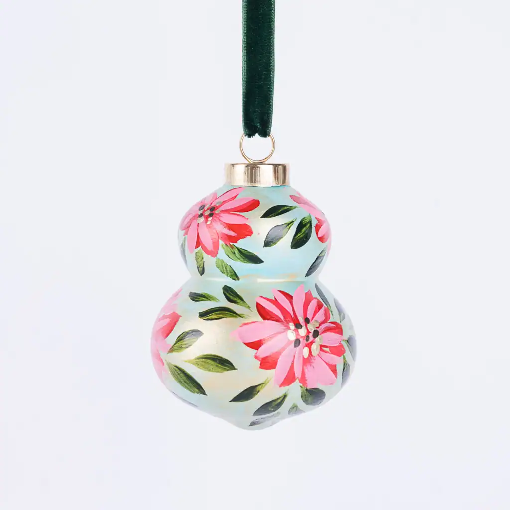 Collection of pink and red floral painted ornaments, small batch Christmas decor, perfect heirloom holiday gift idea.