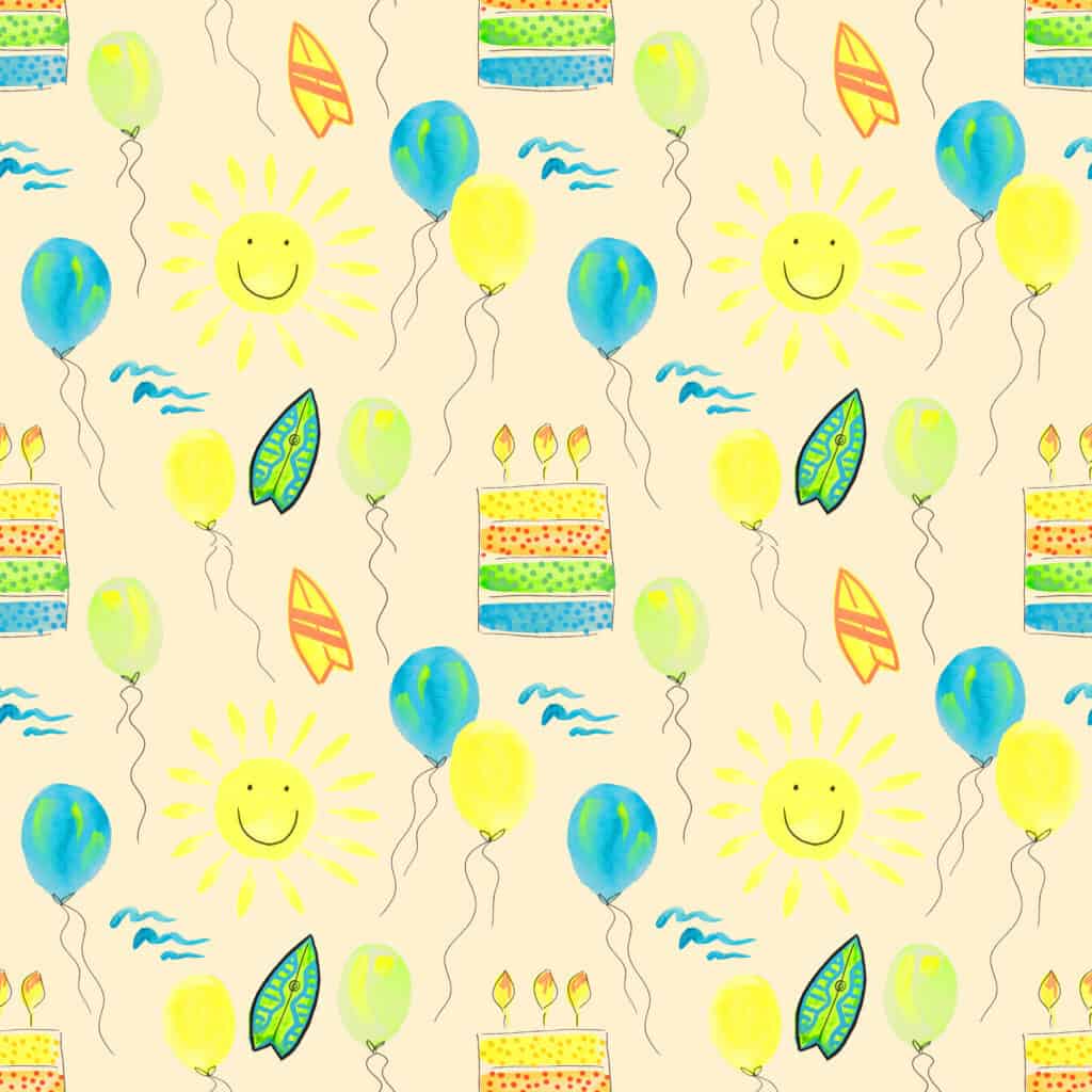 sunshine sand boys surf birthday pattern by florida artist bonnie sorsby