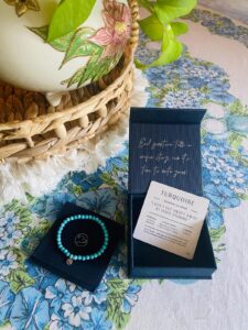 Ethically sourced turquoise crystal bracelet symbolizing protection and calm — beautiful spiritual gift idea for women.