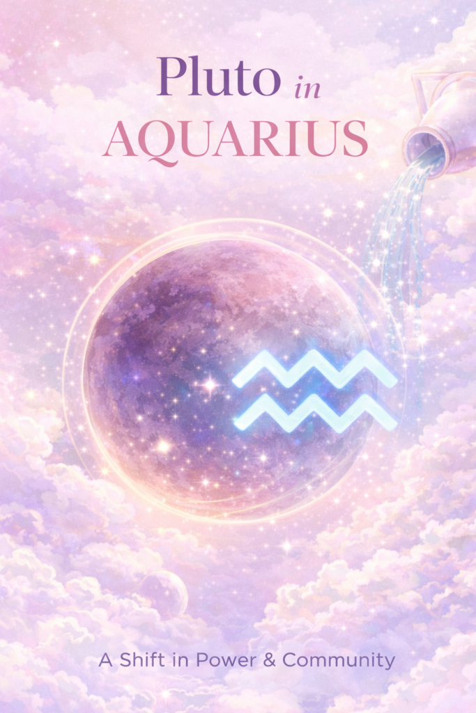 Pluto in Aquarius Illustration symbolizing Pluto in Aquarius, representing long-term transformation, collective evolution, and systemic change.