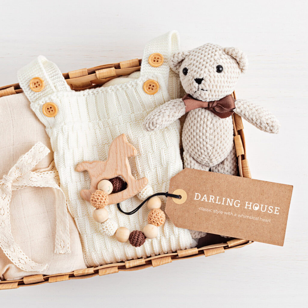 Darling House logo design applied to baby and lifestyle branding — clean, timeless, editorial style identity.