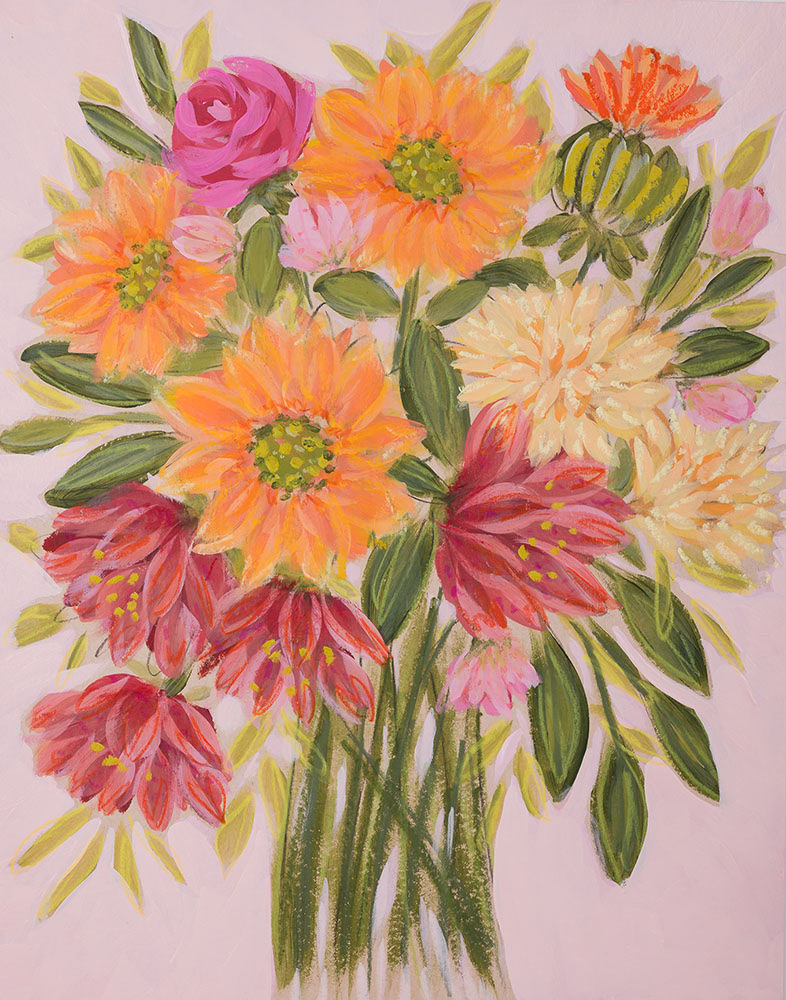 Vibrant contemporary flower artwork by Bonnie Sorsby, Palm Beach Florida artist