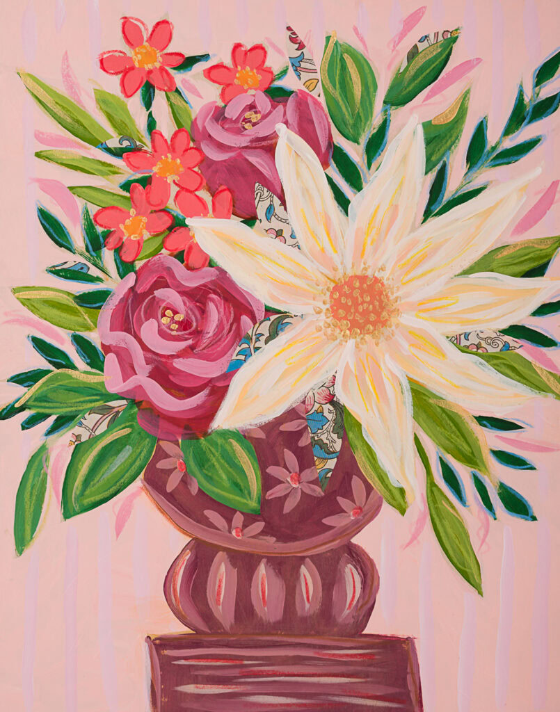 Colorful floral painting by Palm Beach artist Bonnie Sorsby, inspired by South Florida blooms and sunshine