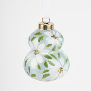 Artist-painted floral Christmas ornament in light teal and blue hues by Florida artist; modern boho decor, perfect for grandmillennial homes.