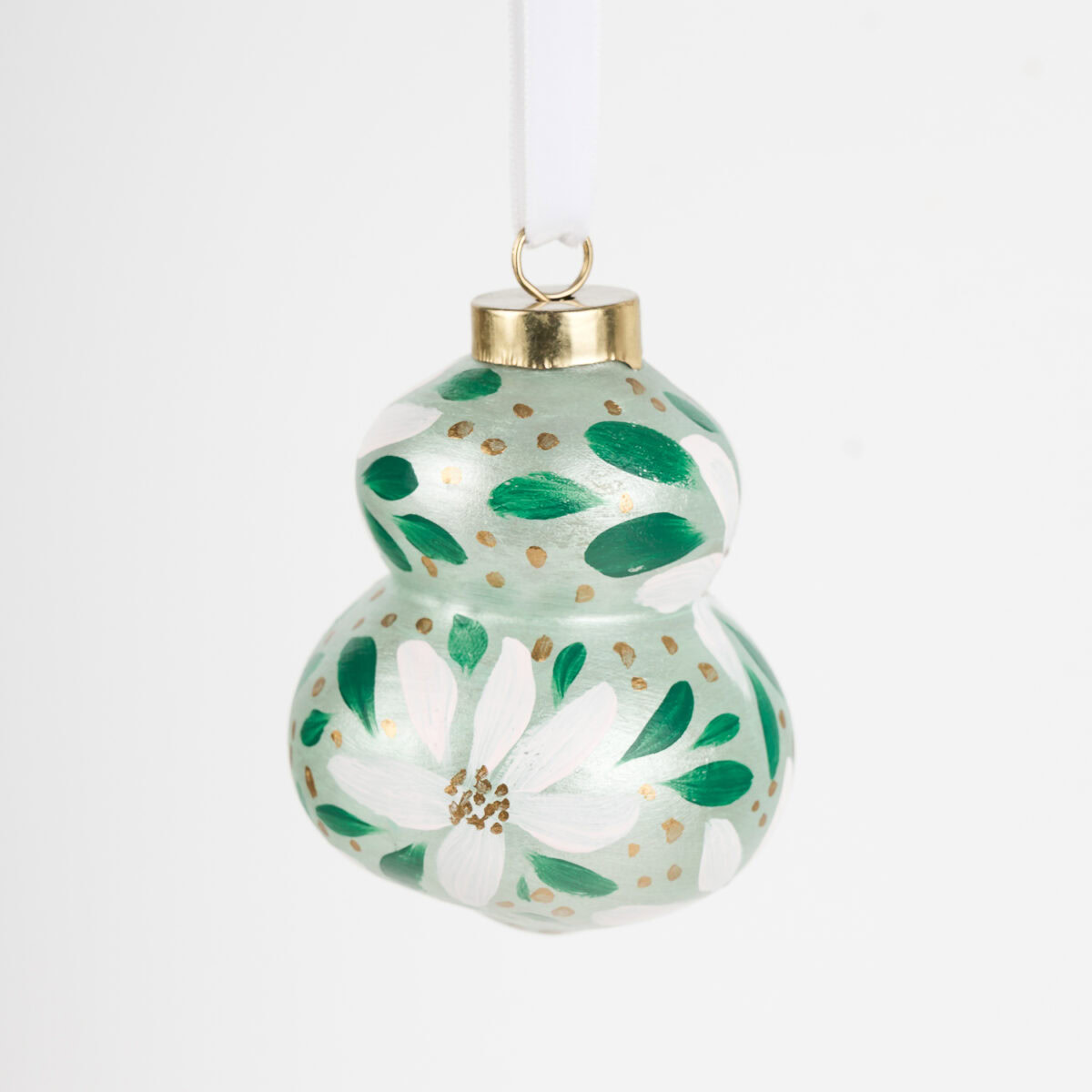 Hand-painted blue and teal floral Christmas ornament by Florida artist; coastal home decor with boho grandmillennial charm.