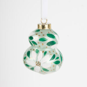 Hand-painted blue and teal floral Christmas ornament by Florida artist; coastal home decor with boho grandmillennial charm.