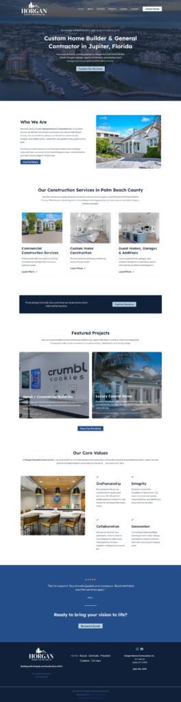 Construction company website design for Horgan General Contractors showing modern homepage layout and navigation