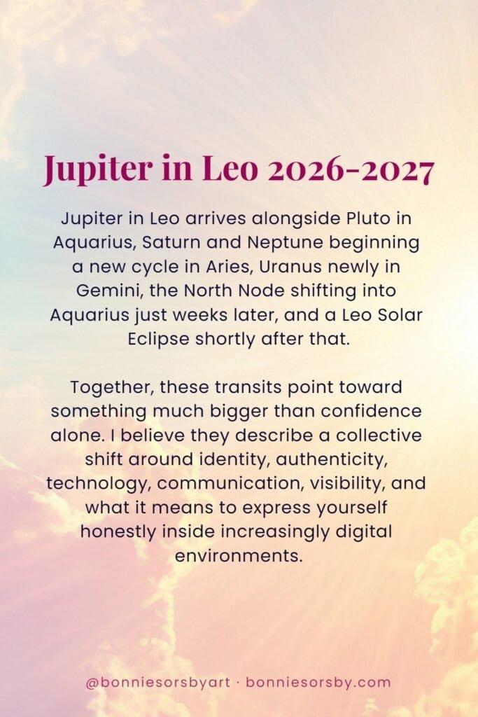 Jupiter in Leo astrology forecast for 2026-2027, highlighting planetary movements and their influence on confidence, identity, and digital environments.