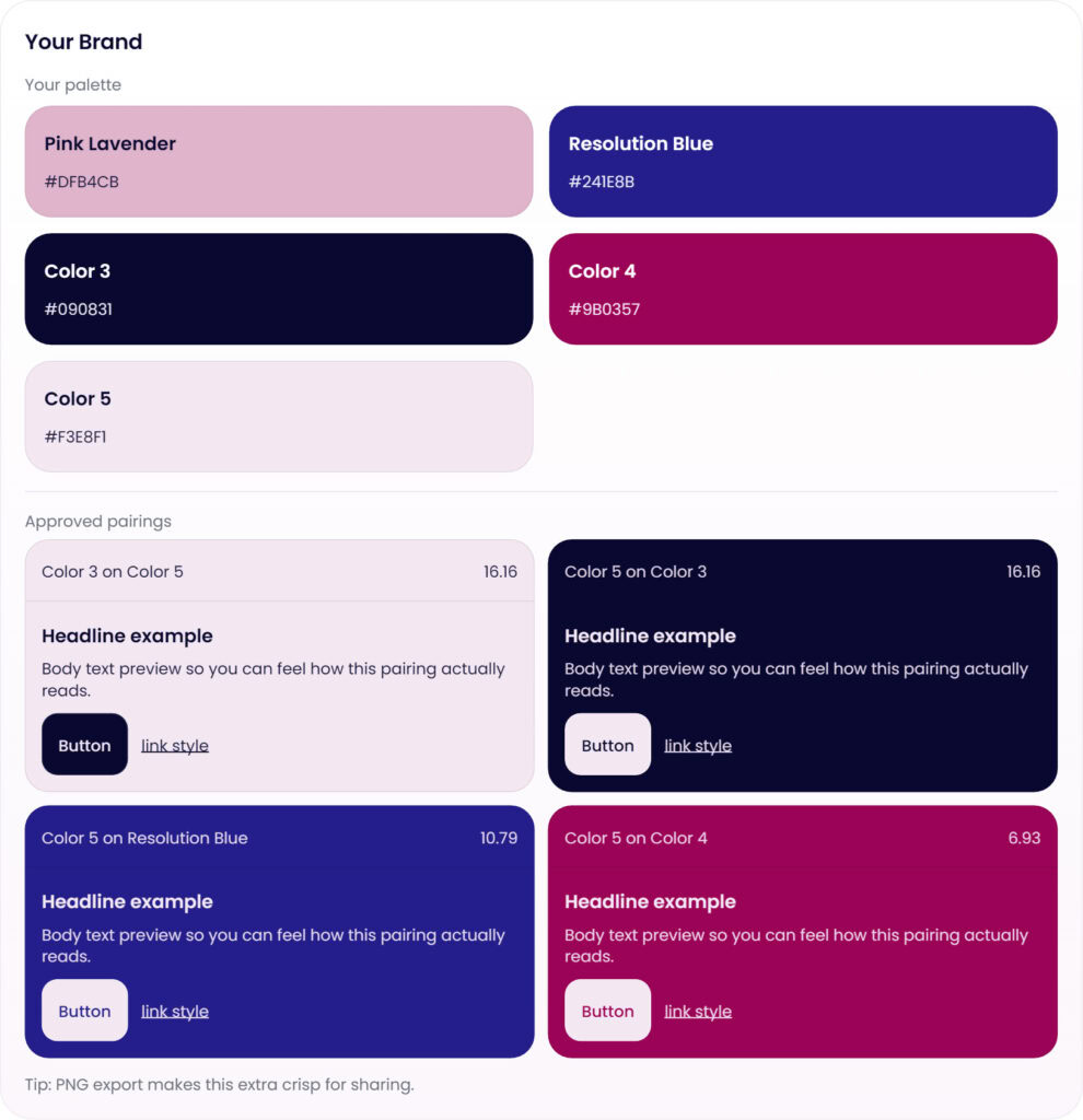 Color palette featuring Pink Lavender, Resolution Blue, and complementary shades for artistic and design inspiration.