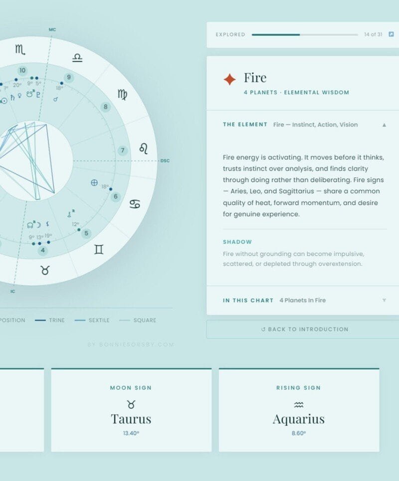 An artistic representation of a birth chart with zodiac symbols and planetary positions.