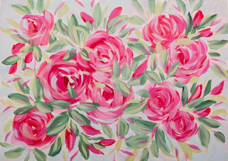 original floral painting acrylic tropical flowers