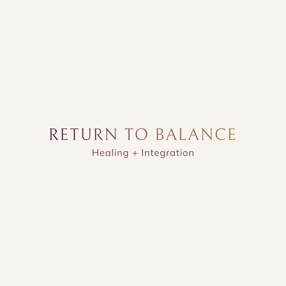 Return to Balance logo with elegant text and subtle color gradient for healing and wellness branding.