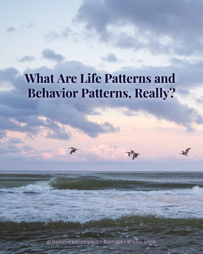 what are life patterns and behavior patterns, really? an oceanscape image with birds flying over a cloudy gray and pink sky in Palm Beach Florida