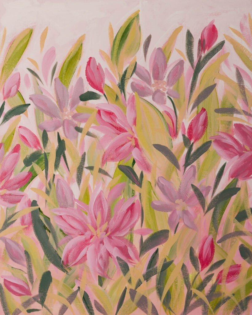 original floral painting impressionist style artwork, a floral painting by bonnie sorsby, acrylic artwork on canvas board