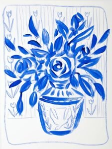 Original painting by Bonnie Sorsby, Blue and White, Obviously - 9x12