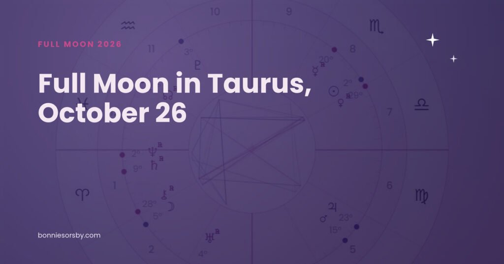Full Moon in Taurus, October 26 2026, cover over a birth chart wheel